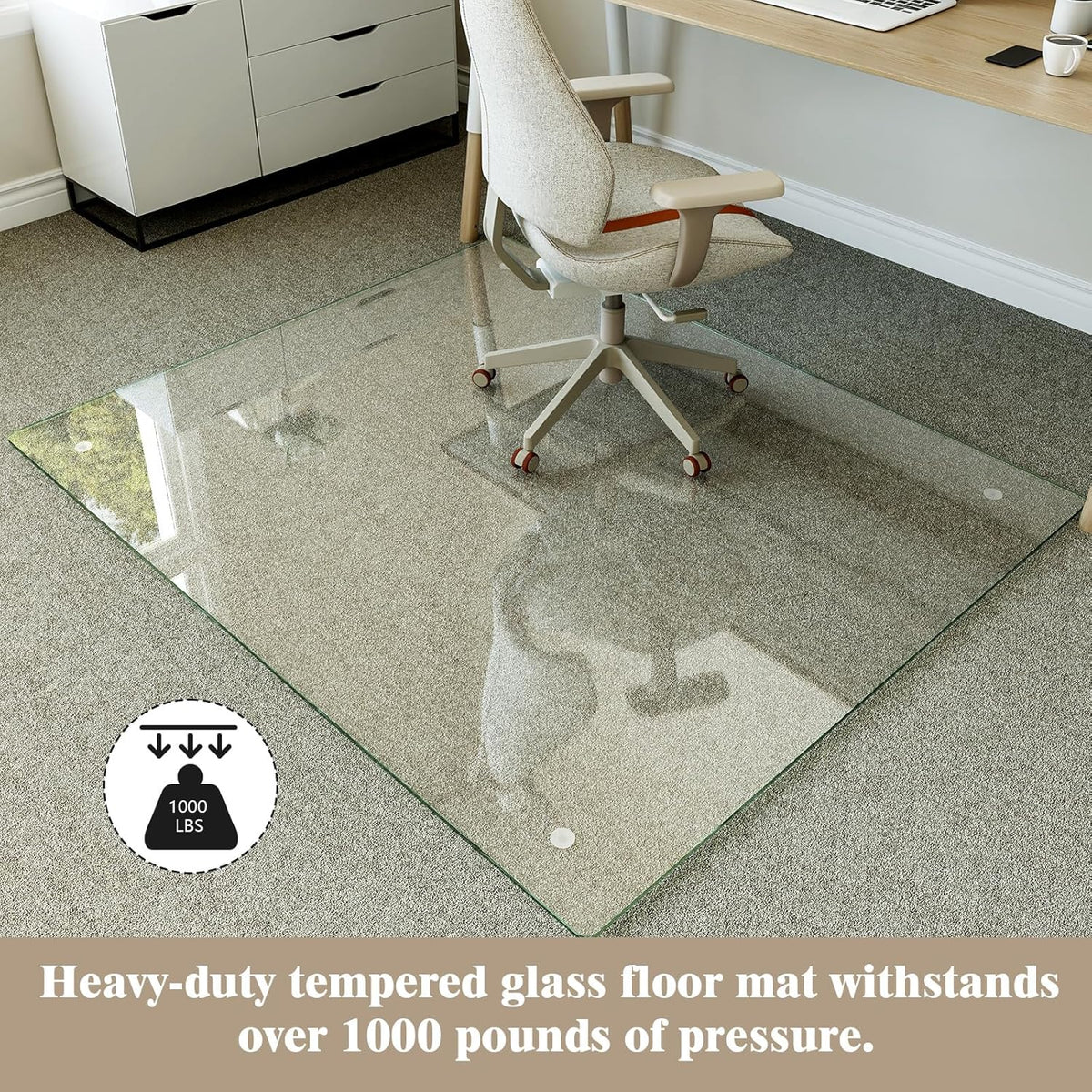 Koonmi Tempered Glass Chair Mat for Hardwood Floors & Carpets, 46" x 55“ Transparent Heavy Duty