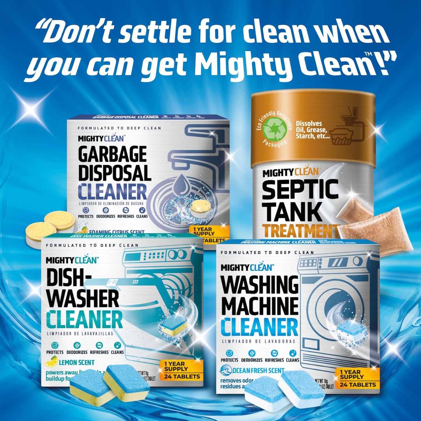 MIGHTY CLEAN Washing Machine Cleaner Tablets 24 Pack - 1 Year Supply, Septic Safe Washing Machine