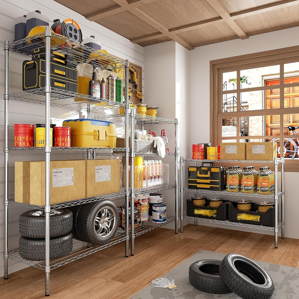 Auslar 3-Shelf Storage Wire Shelves Heavy Duty 3 Tiers Standing Shelving Units Adjustable Metal