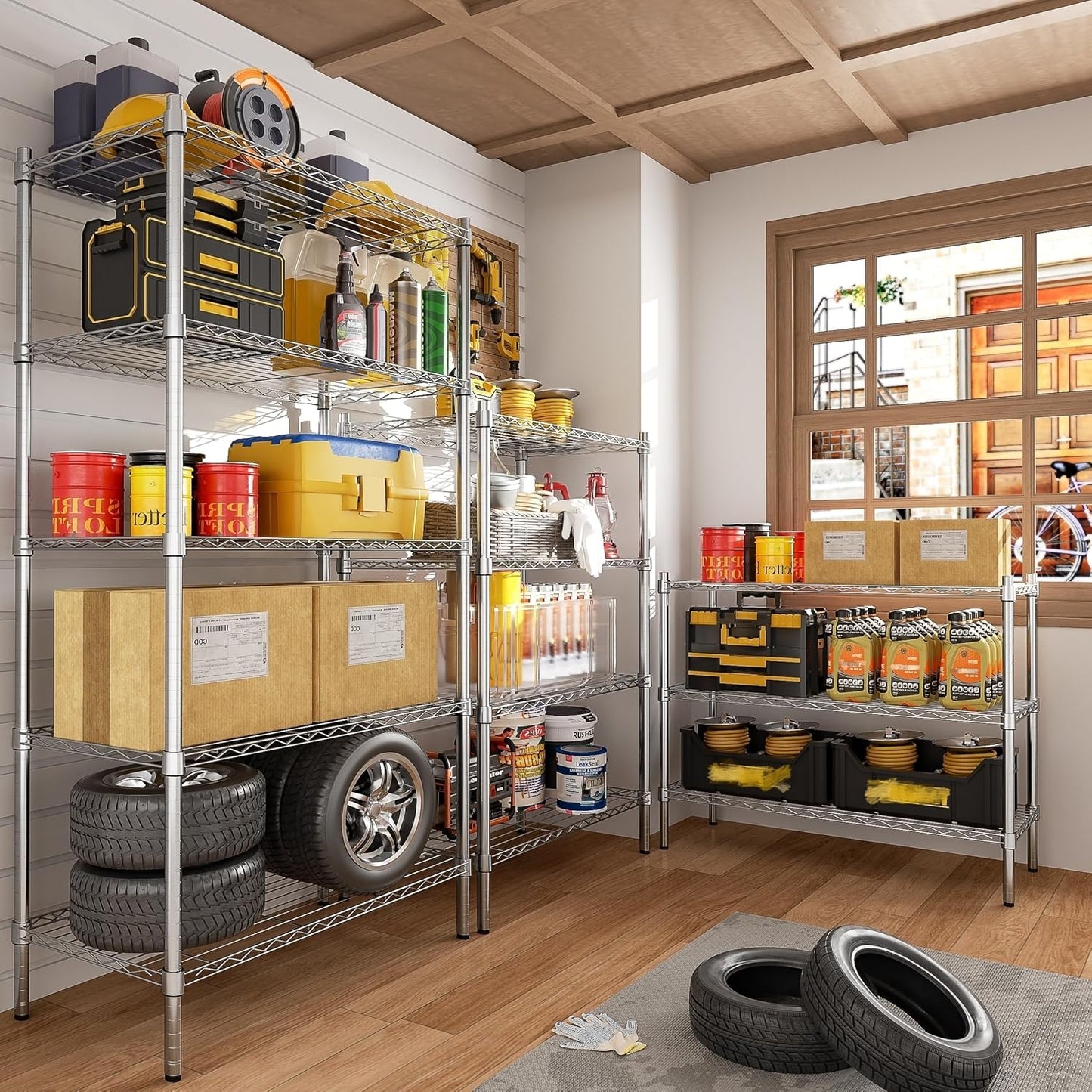 Auslar 4-Shelf Storage Wire Shelves Heavy Duty 4 Tiers Standing Shelving Units Adjustable Metal