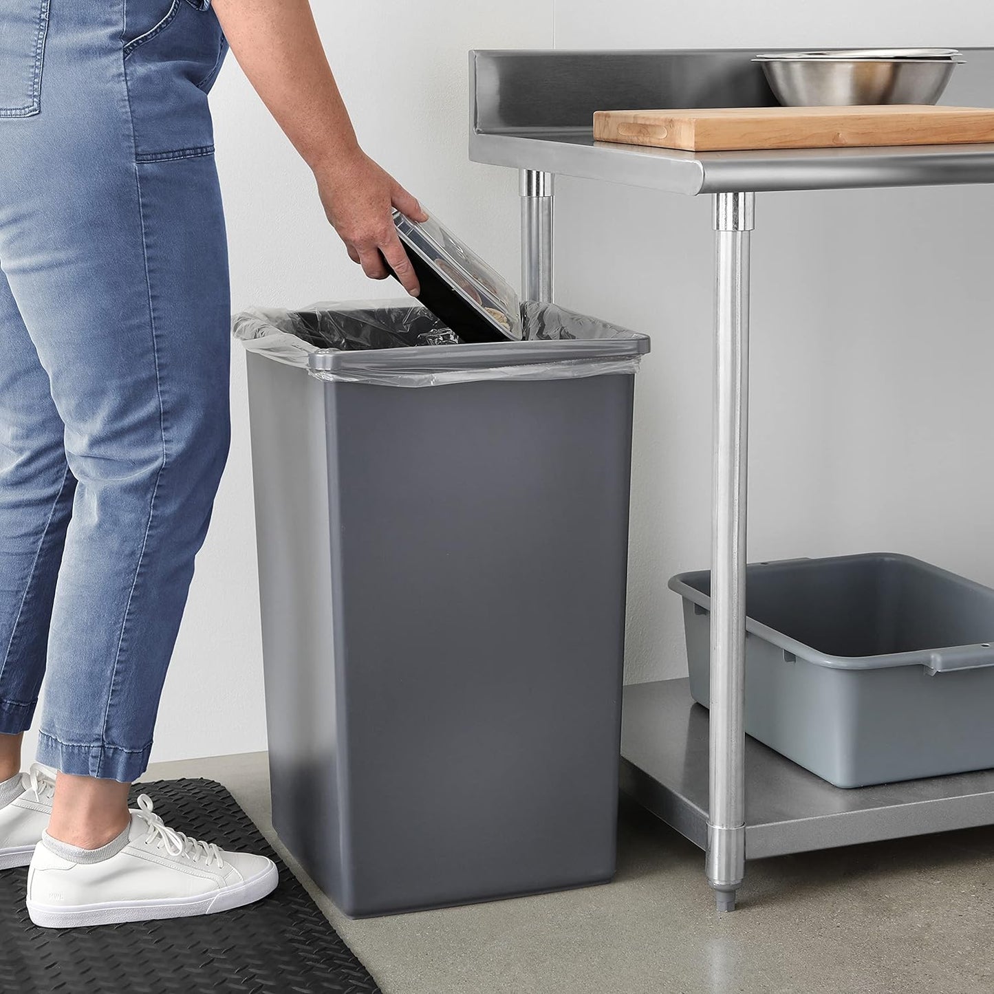 Amazon Basics Square Waste Container Open Top Wastebasket, Plastic Bins, 25 gallons, Grey, (Pack of