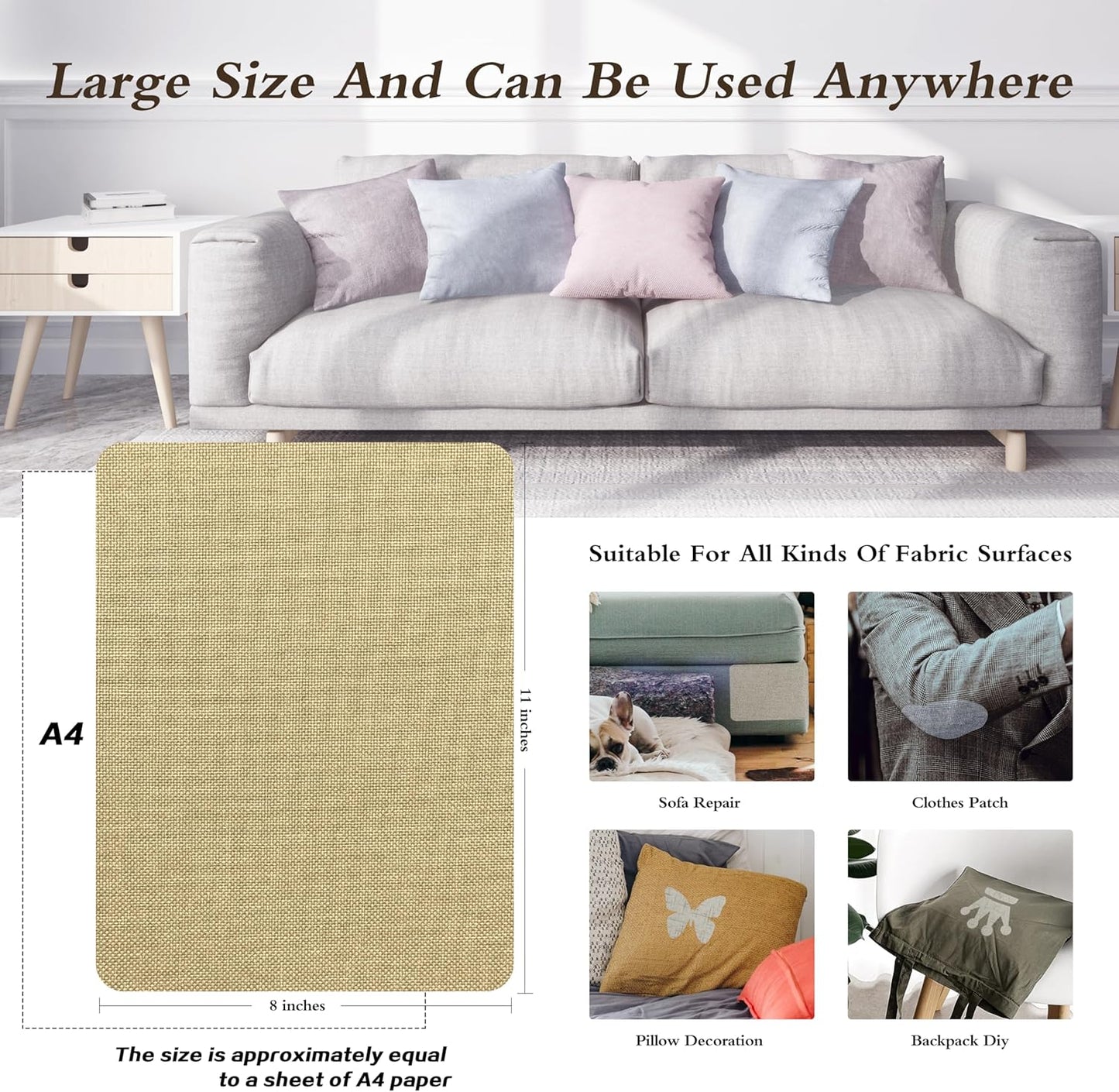 KING MOUNTAIN Self-Adhesive Coarse Linen Repair Patches, 8X11 inch, Multi Color, Can be Used for