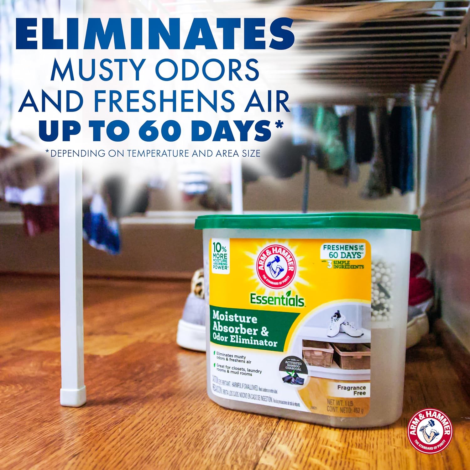 Arm & Hammer Essentials Disposable Moisture Absorber and Odor Eliminator Tub, Fragrance Free, 1