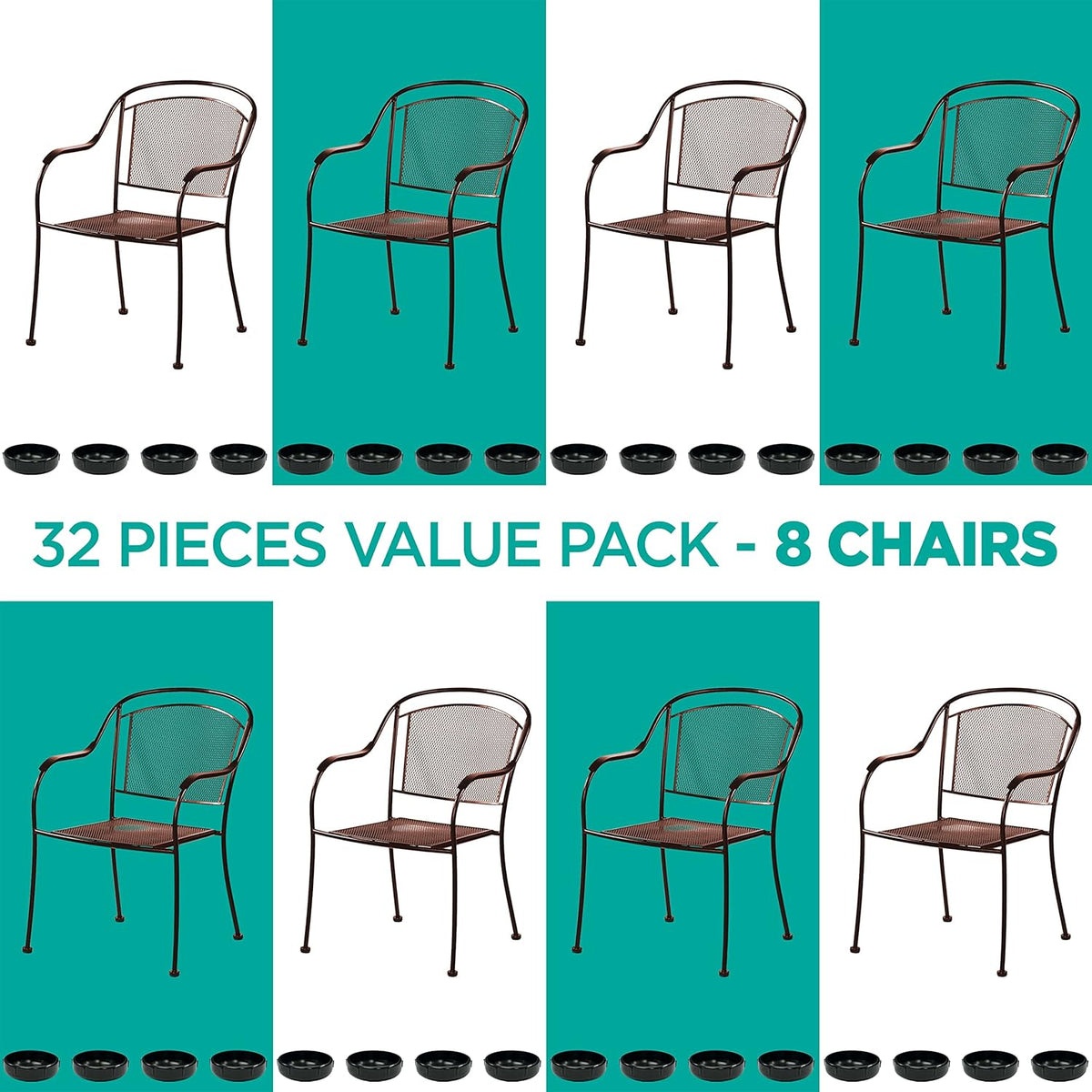 Wrought Iron Patio Furniture Feet Caps (32 Pack, Black) - 1.5" Round Plastic Outdoor Chair Leg