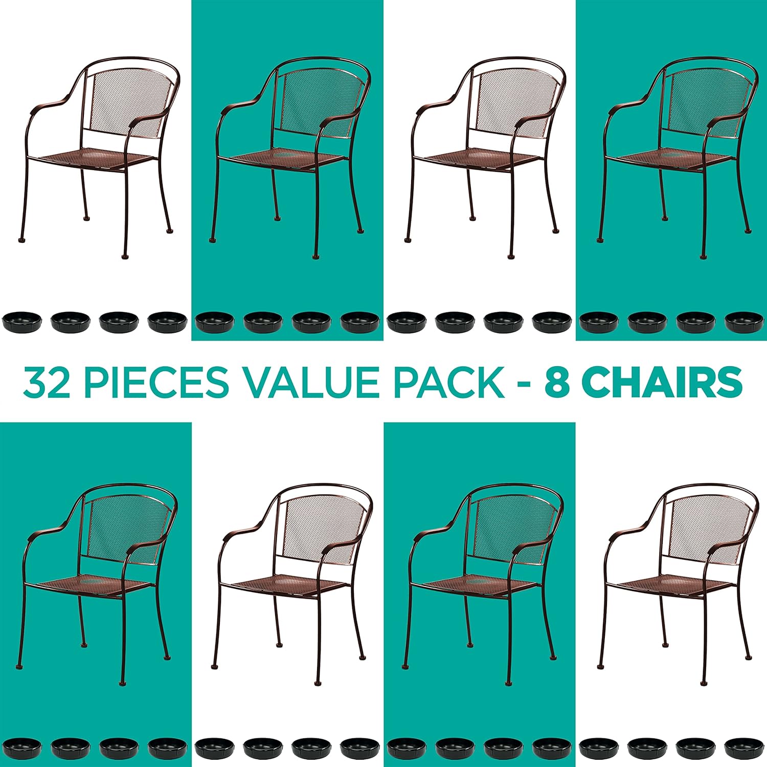Wrought Iron Patio Furniture Feet Caps (32 Pack, Black) - 1.5" Round Plastic Outdoor Chair Leg