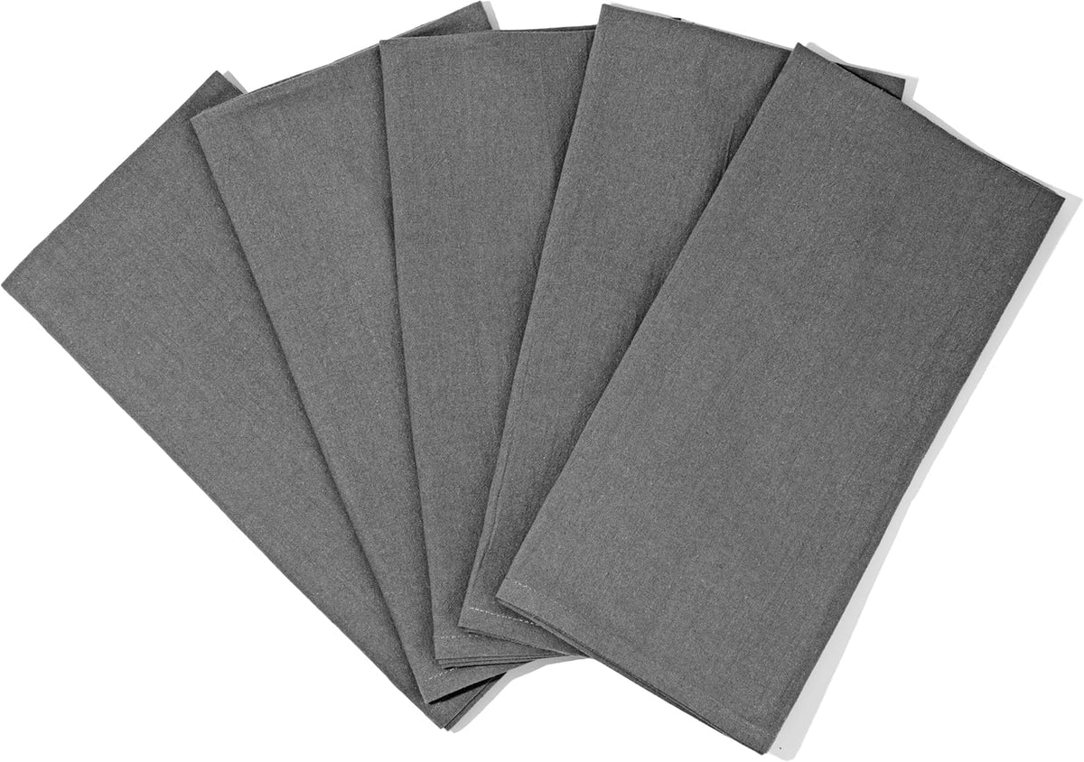 Gray Flour Sack Tea Towels - 100% Cotton, 5 Pack, 27"x27" Extra Large, Highly Absorbent Gray Dish