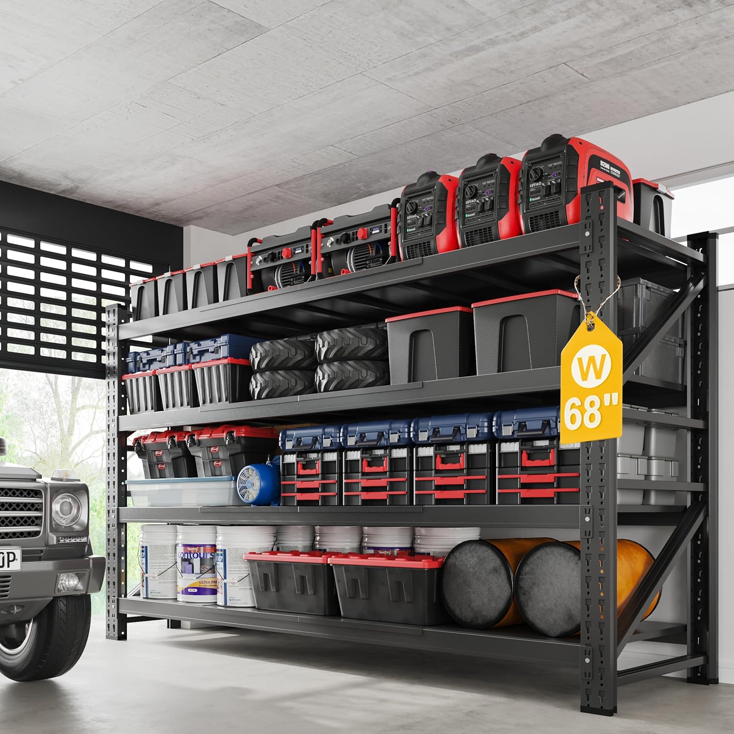 8000LBS Metal Steel Storage Shelves - 68" W Black 4 Tier Heavy Duty Rack Commercial Industrial