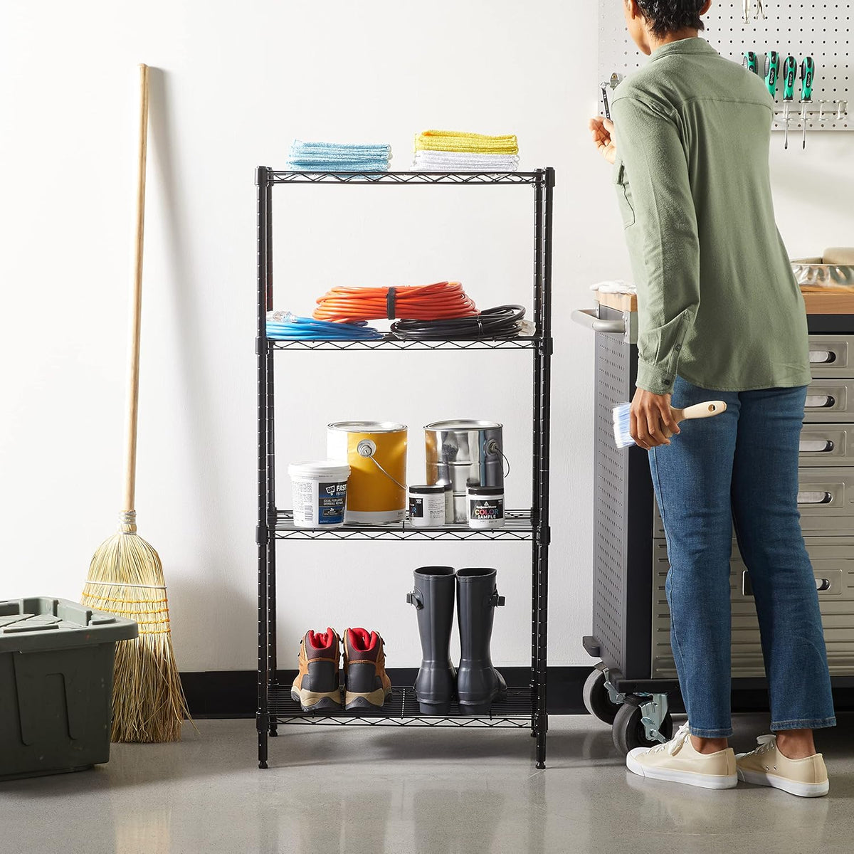 Amazon Basics 4-Shelf Steel Wire Storage Rack, Adjustable, Sturdy, Easy Assembly, 13.4 D x 23.2 W x