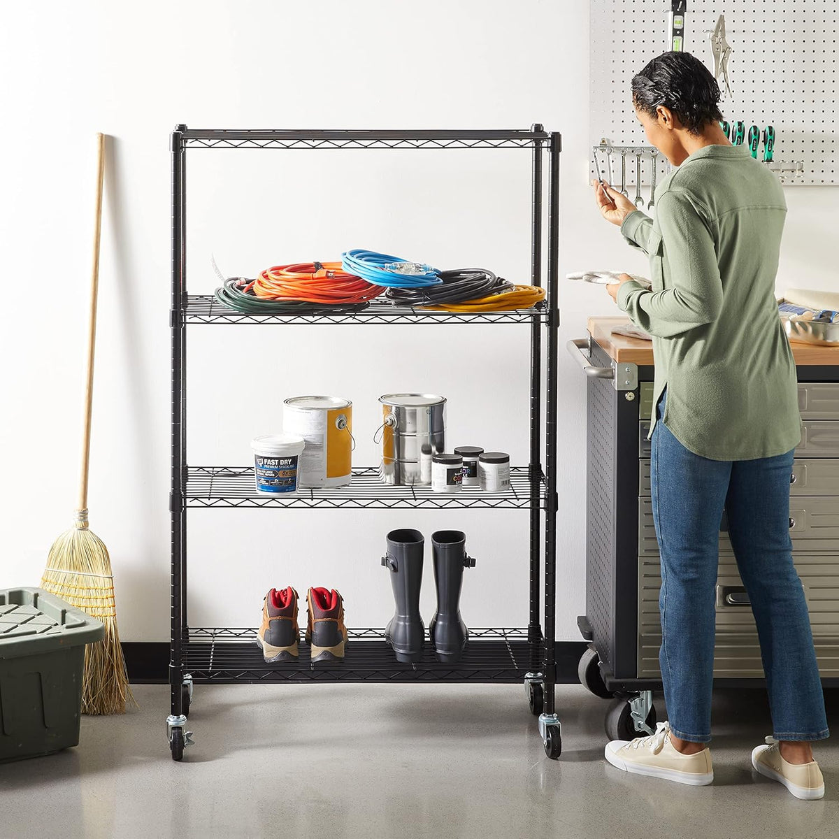 Amazon Basics 4-Shelf Adjustable Heavy Duty Steel Wire Rack Storage Shelving Organizer for Kitchen