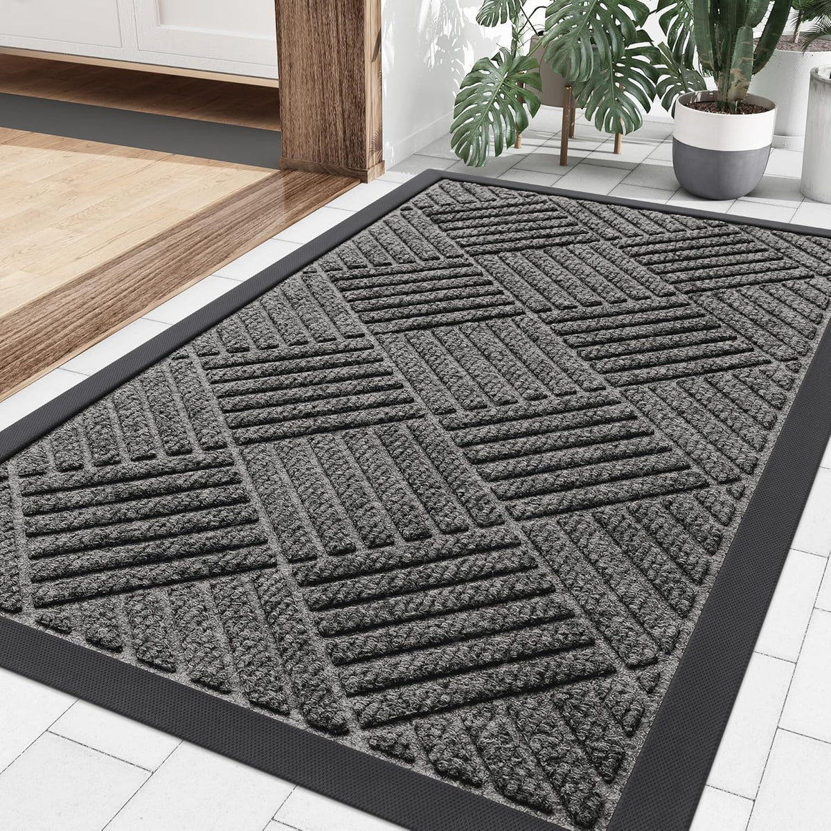 Smiry Front Door Mat Outside Entrance, Heavy Duty Outdoor Indoor Natural Rubber Doormat, Non Slip