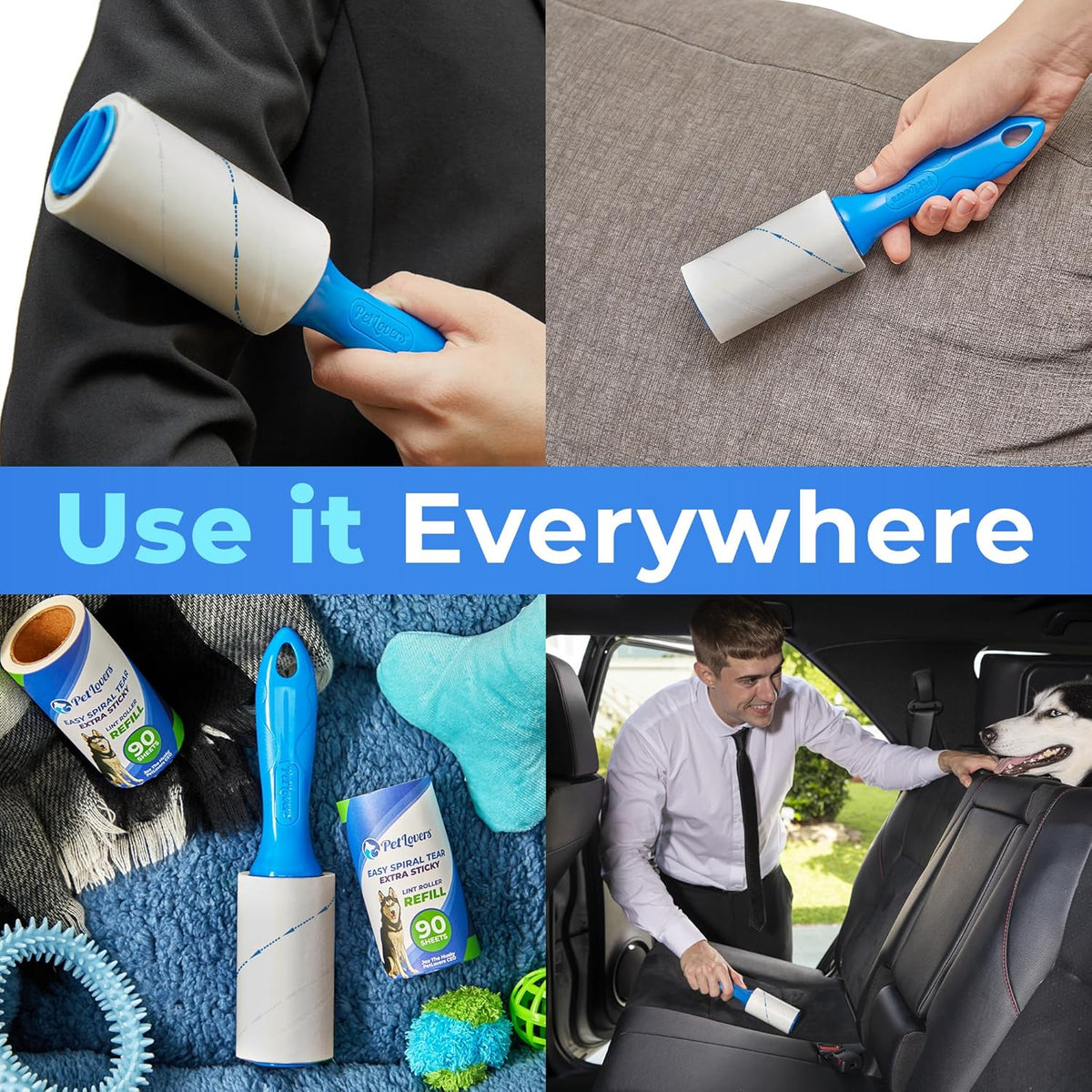 PetLovers Extra Sticky Lint Roller Mega Value Set 900 Sheets for Pet Hair Removal and Clothes, Dog