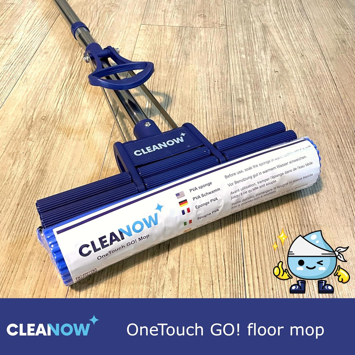 OneTouch GO! Floor Cleaner, Wring Mop, Cleaning Tool with Wringing Function - Sponge mop for