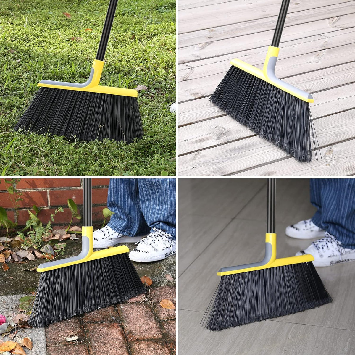 4 Packs Outdoor Broom for Floor Cleaning with 58" Long Handle, Heavy-Duty Commercial Brooms for