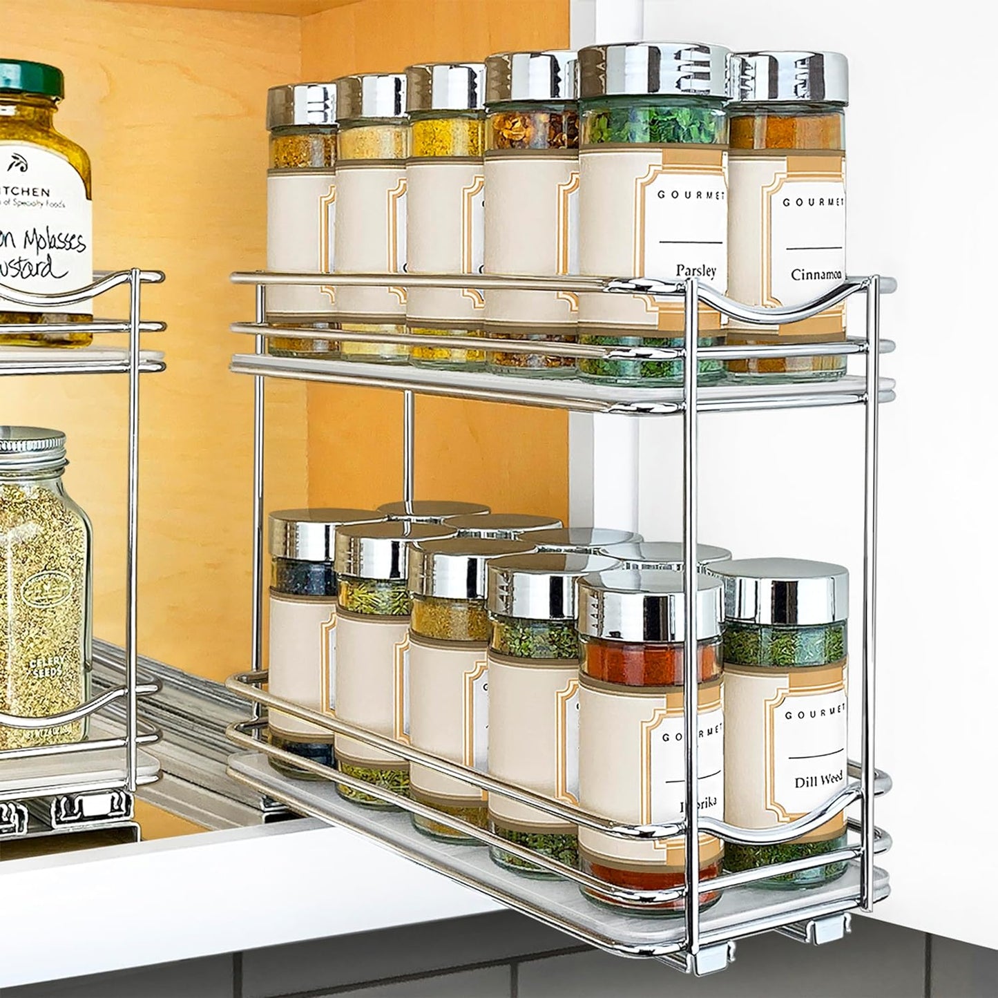 LYNK PROFESSIONAL® Pull Out Spice Rack Organizer for Inside Kitchen Cabinets - 4-1/4 inch Wide