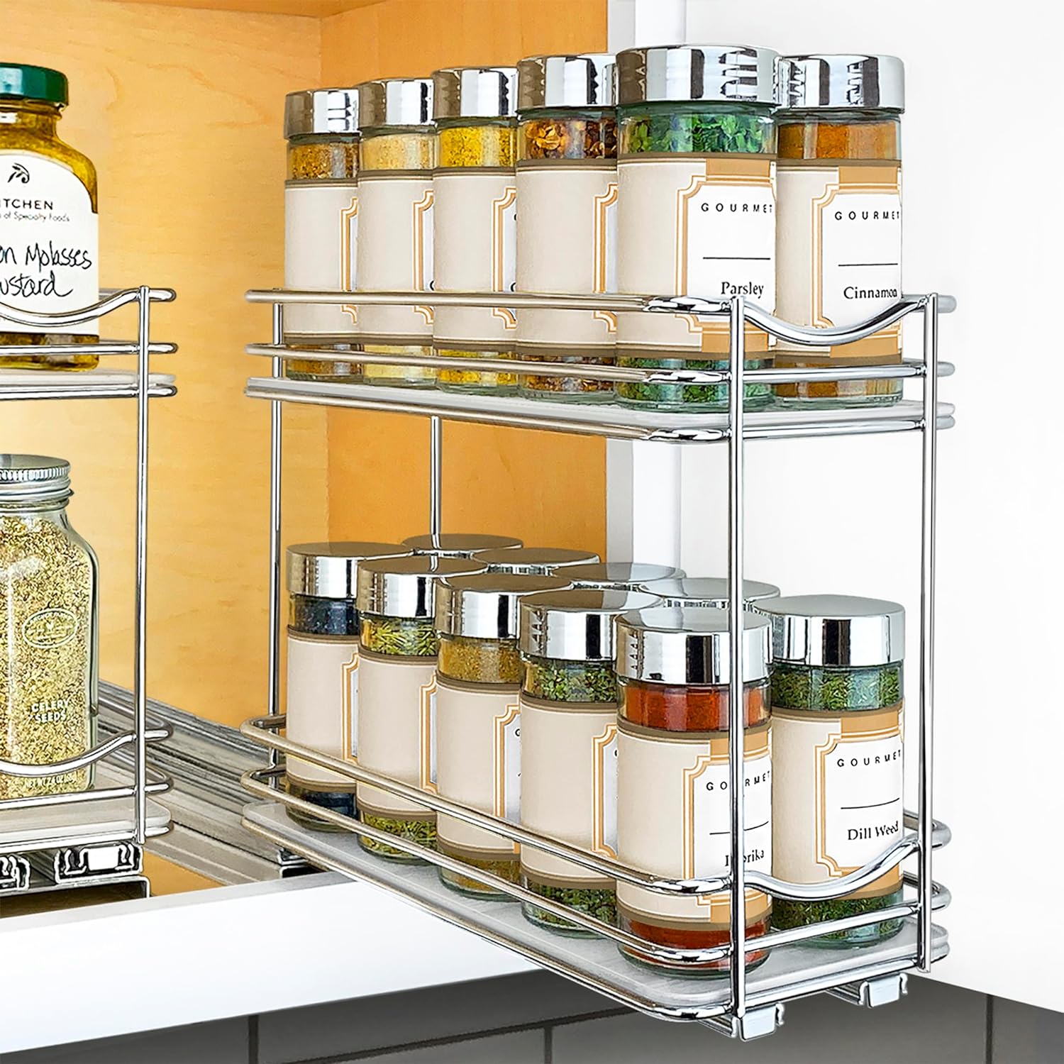 LYNK PROFESSIONAL® Pull Out Spice Rack Organizer for Inside Kitchen Cabinets - 4-1/4 inch Wide