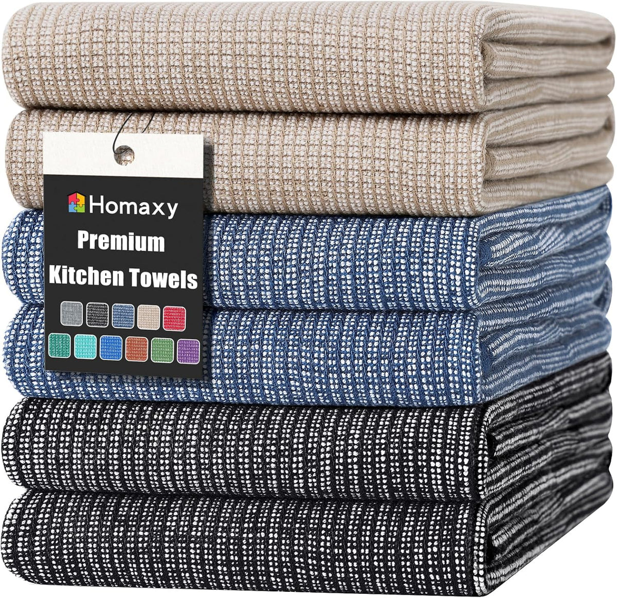 Homaxy Premium Kitchen Towels(18”x 28”, 6 Pack), Large Cotton Kitchen Hand Towels, Flat and Terry