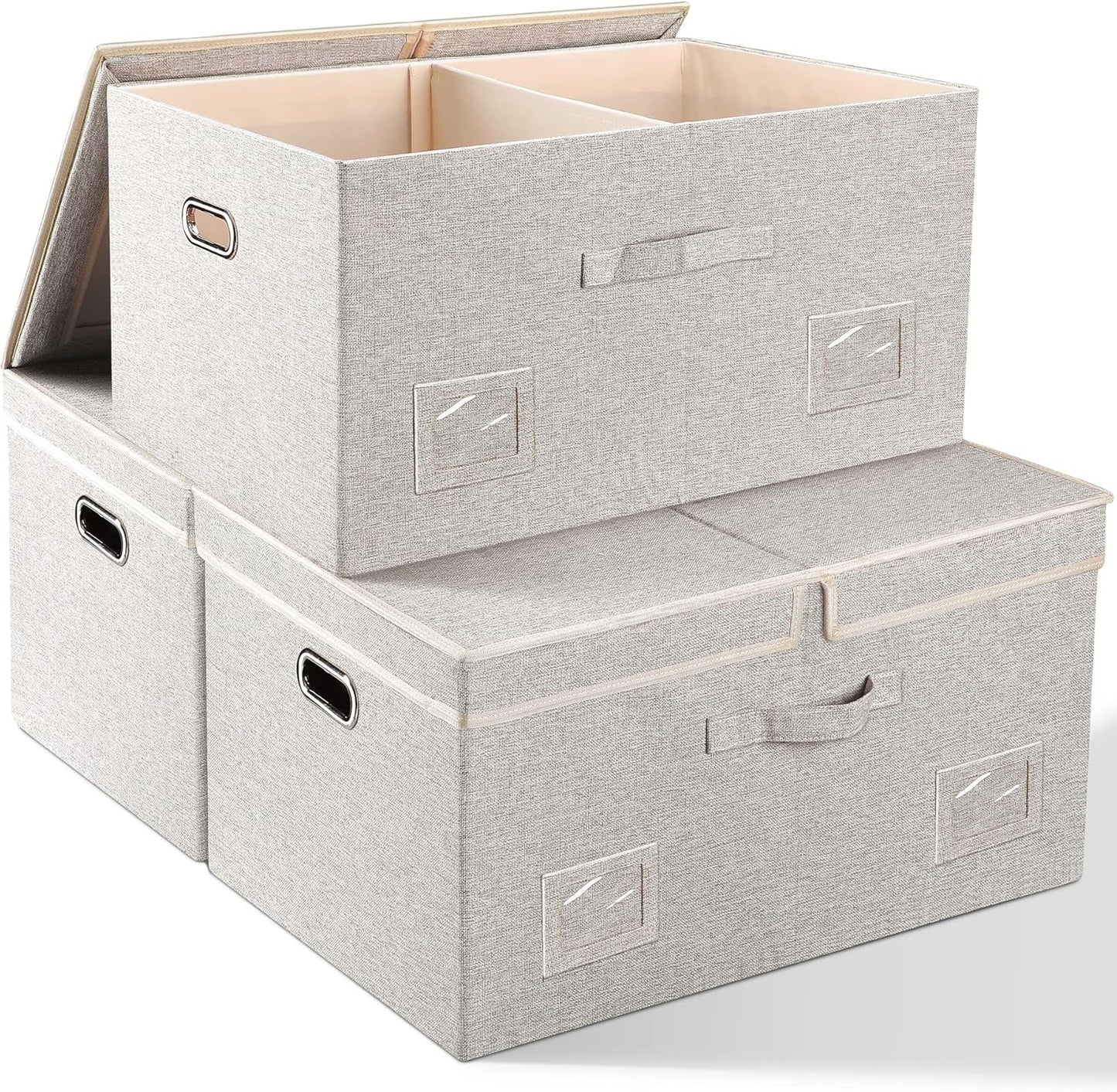 75 Quarts Extra Large Decorative Storage Bins with Lids, 3 Packs Beige Collapsible Storage Bins