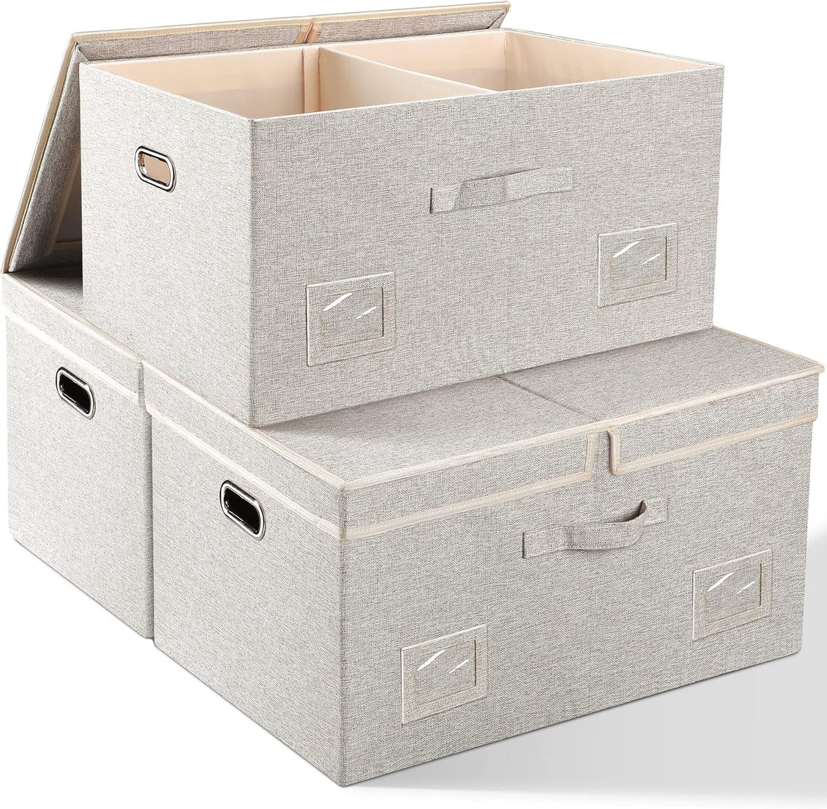 75 Quarts Extra Large Decorative Storage Bins with Lids, 3 Packs Beige Collapsible Storage Bins