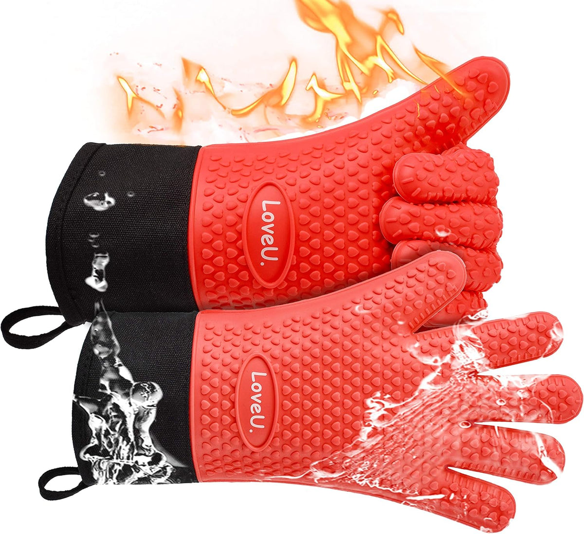 Kitchen Oven Gloves - Dual-Layer Heat Resistant Grilling Gloves, Silicone Oven Mitts with 5