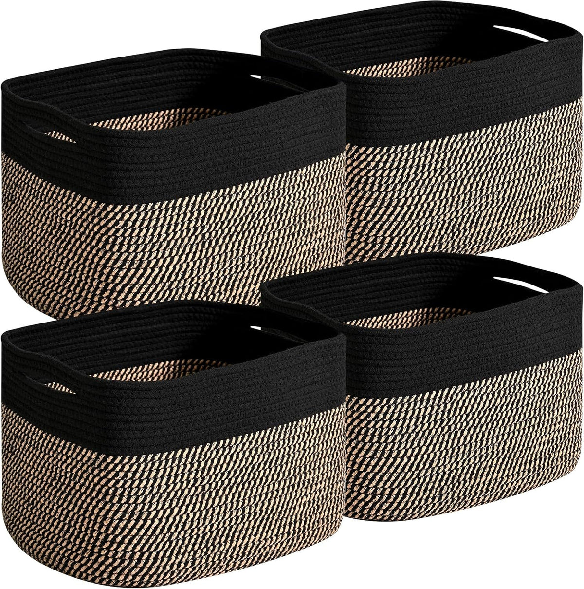 Small Storage Baskets for Organizing Shelves, Cotton Rope Basket for Storage, Cute Rectangular Book
