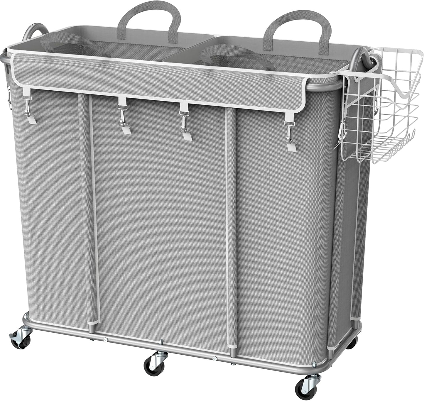 Simple Houseware Extra Large Rolling Laundry Cart – Heavy Duty Hamper with 2 Removable Bags & 6