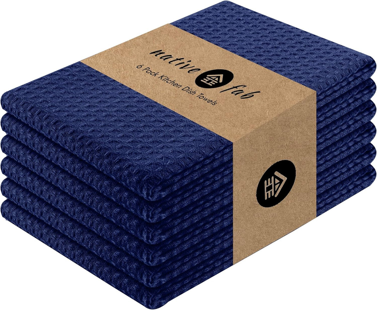 Native Fab Waffle Kitchen Towel - 6 Pack - Absorbent Dish Towel for Cleaning, Drying, and Cooking