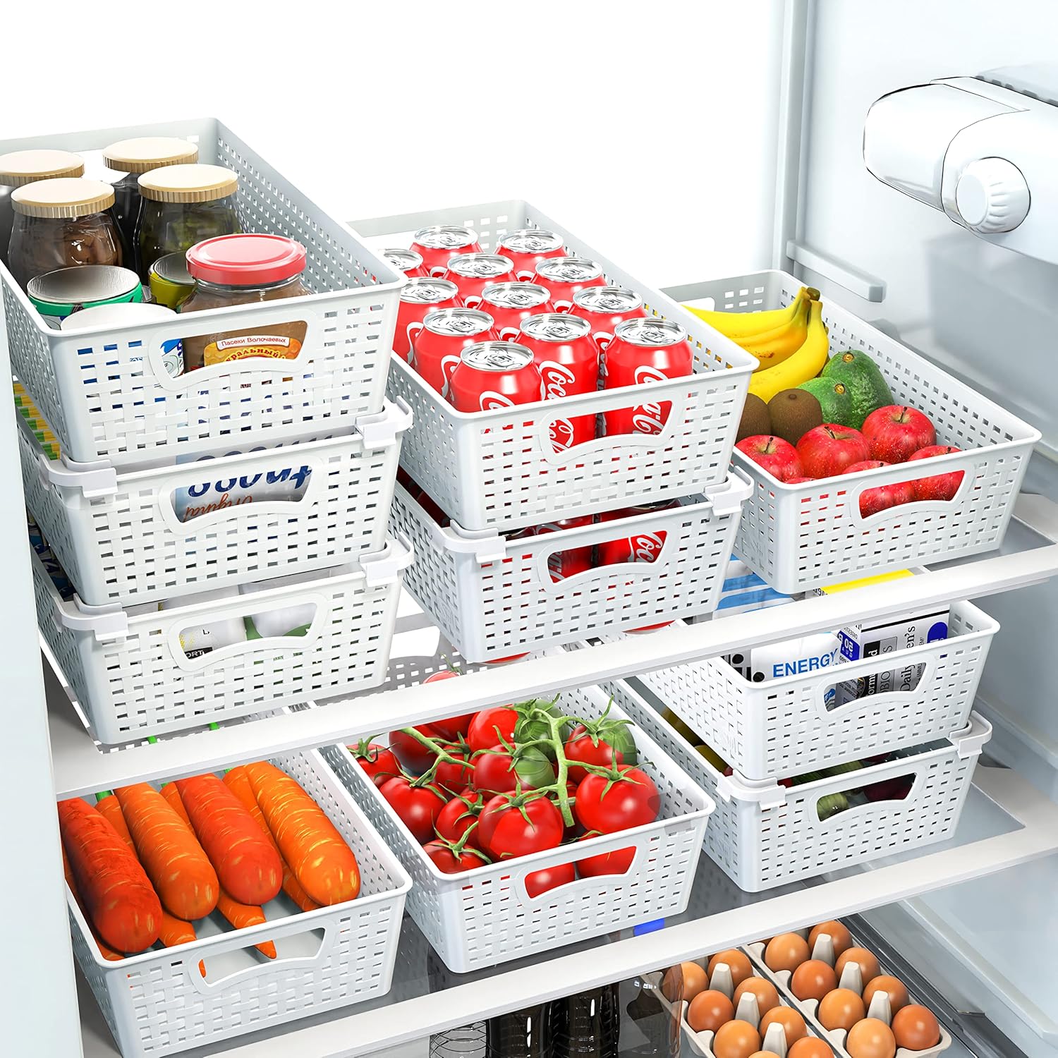 Simple Houseware Plastic Stackable Storage Basket Pantry Organizer, 6 Pack, 14.5" x 8.5" x 3.5"