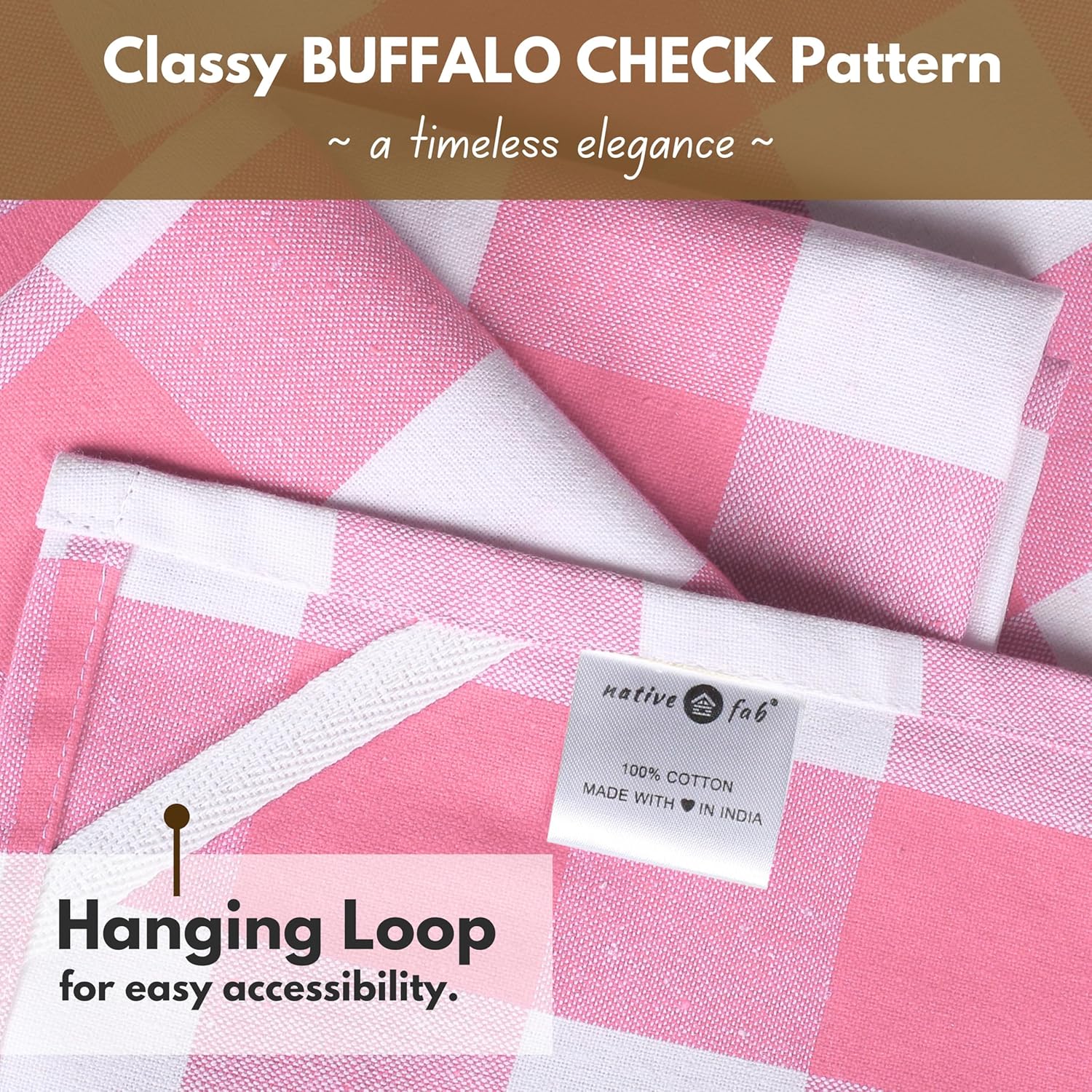 Native Fab Pink Checked Kitchen Towels 16"x26" - 6 Pack Buffalo Plaid Cotton Dish Towels