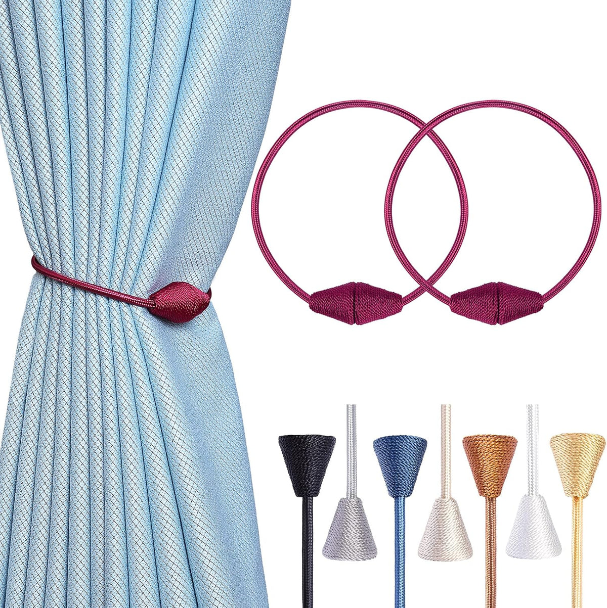 2 PCS Magnetic Curtain Tiebacks, European Style Convenient Drape Tie Backs Holdbacks for Thin or