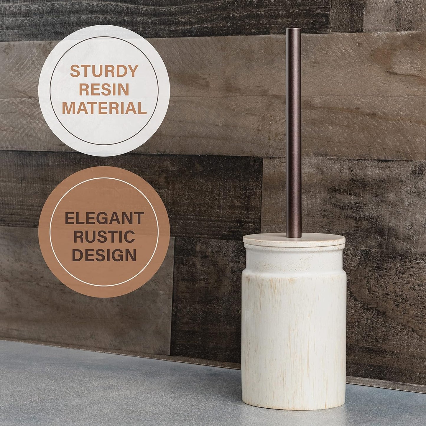 Creative Scents Rustic Luxe Toilet Brush and Holder Set - Beige Toilet Bowl Cleaner Brush with