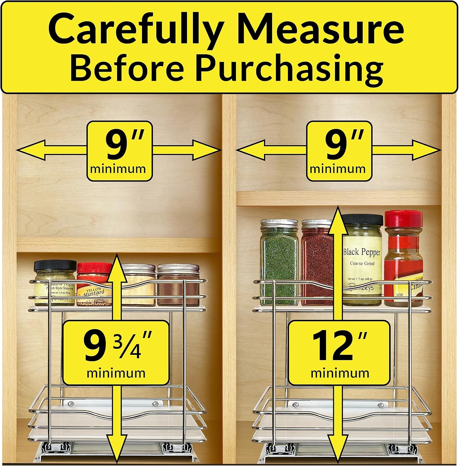 LYNK PROFESSIONAL® Pull Out Spice Rack Organizer for Inside Kitchen Cabinets - 8-1/4 inch Wide