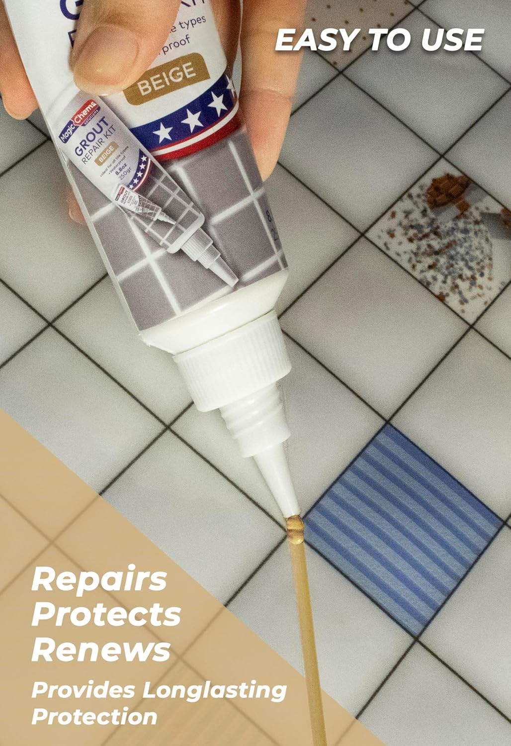 Tile Grout Repair Kit, Beige 8.8 oz/250gr. Fast Drying Grout Filler Tube Repair Kit, Grout Sealer