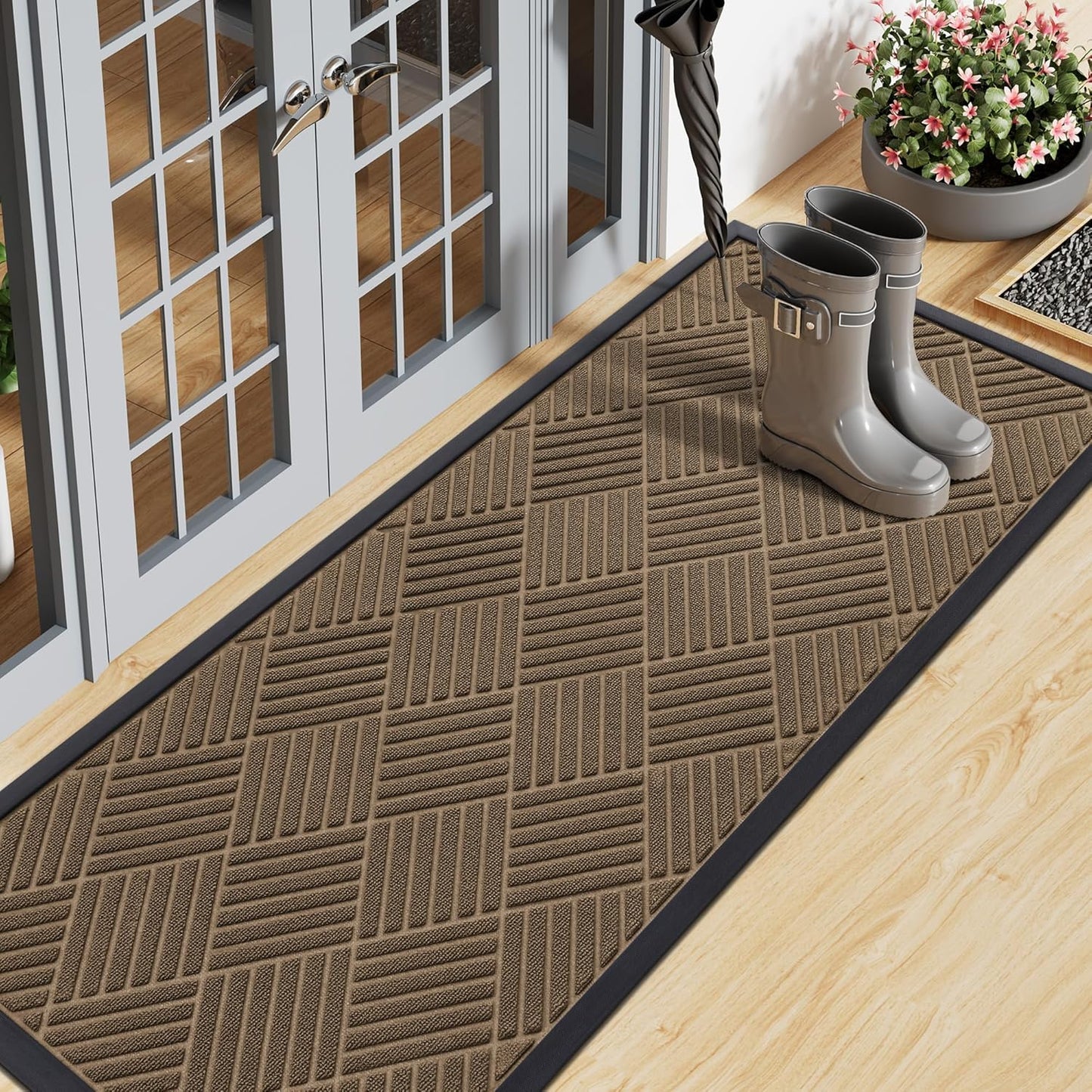 Smiry Front Door Mat Outside Entrance, Heavy Duty Outdoor Indoor Natural Rubber Doormat, Non Slip