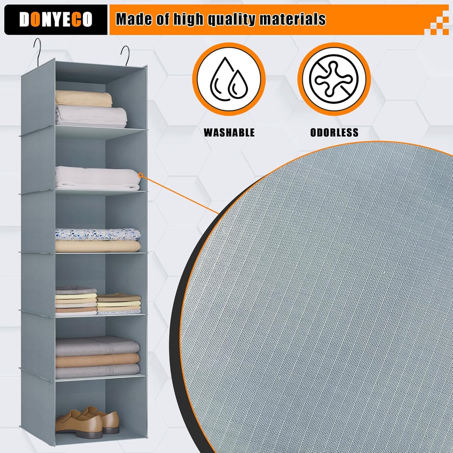 Hanging Closet Organizer and Storage 6-Shelf, Easy Mount Foldable Hanging Closet Wardrobe Shelves