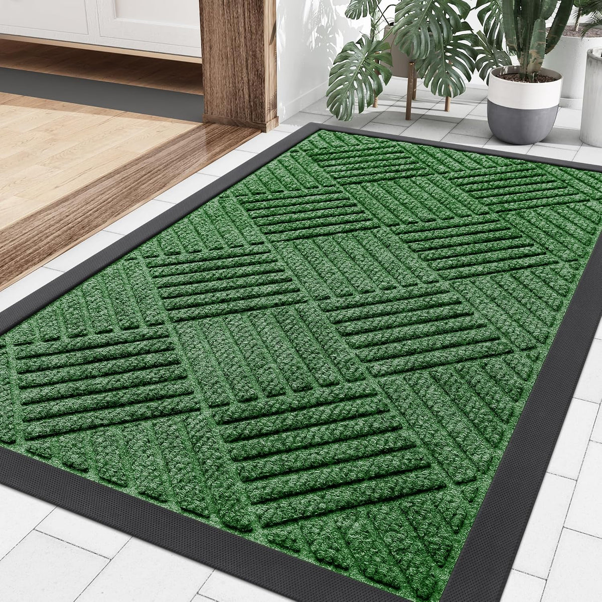 Smiry Front Door Mat Outside Entrance, Heavy Duty Outdoor Indoor Natural Rubber Doormat, Non Slip