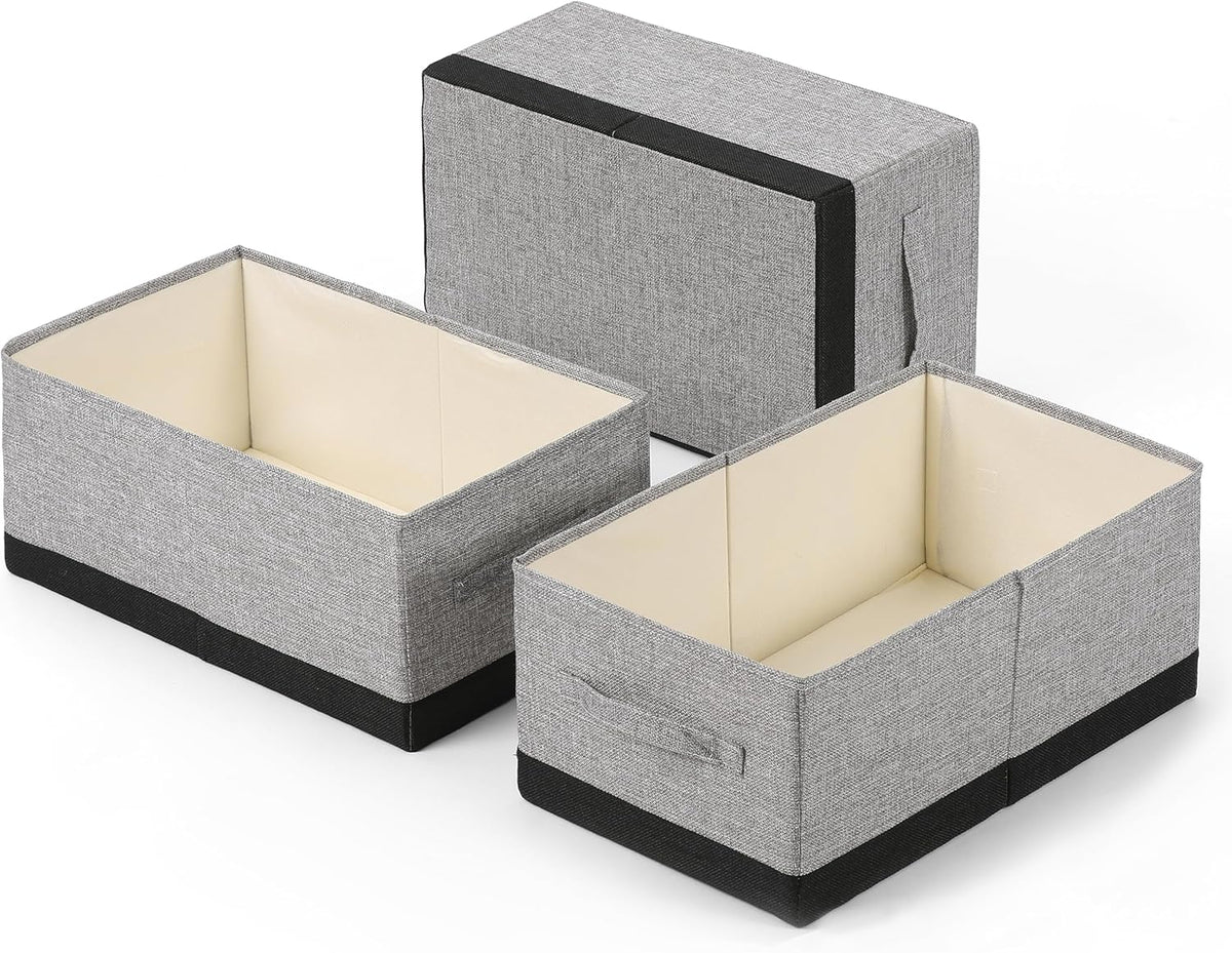 Linen Folding Storage Bins, 3 Pack Large Storage Baskets, Washable, Clothing Storage Bins with