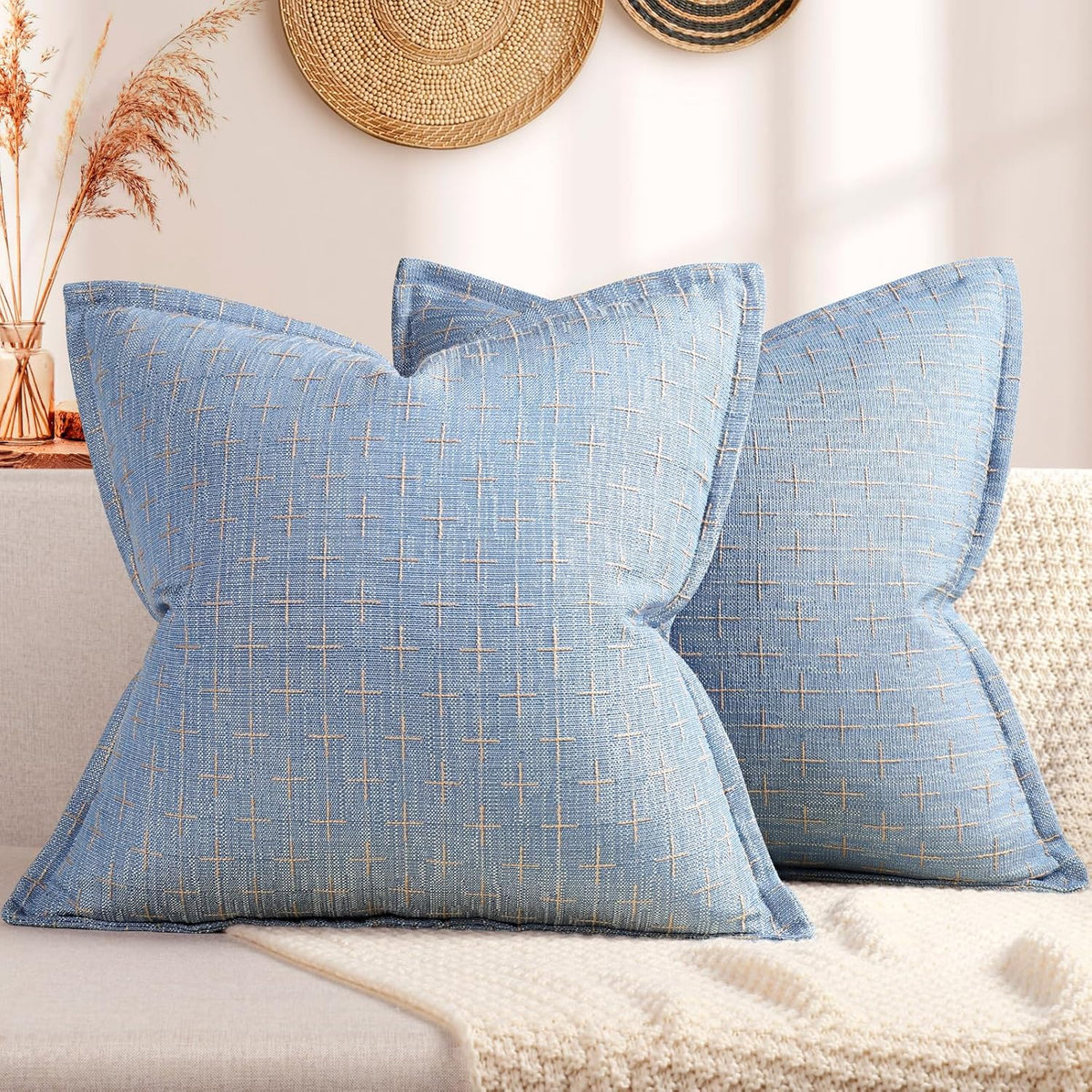ZWJD Pillow Covers 26x26 Set of 2 Soft Polyester Textured Pillow Covers with Stylish Flange Edge