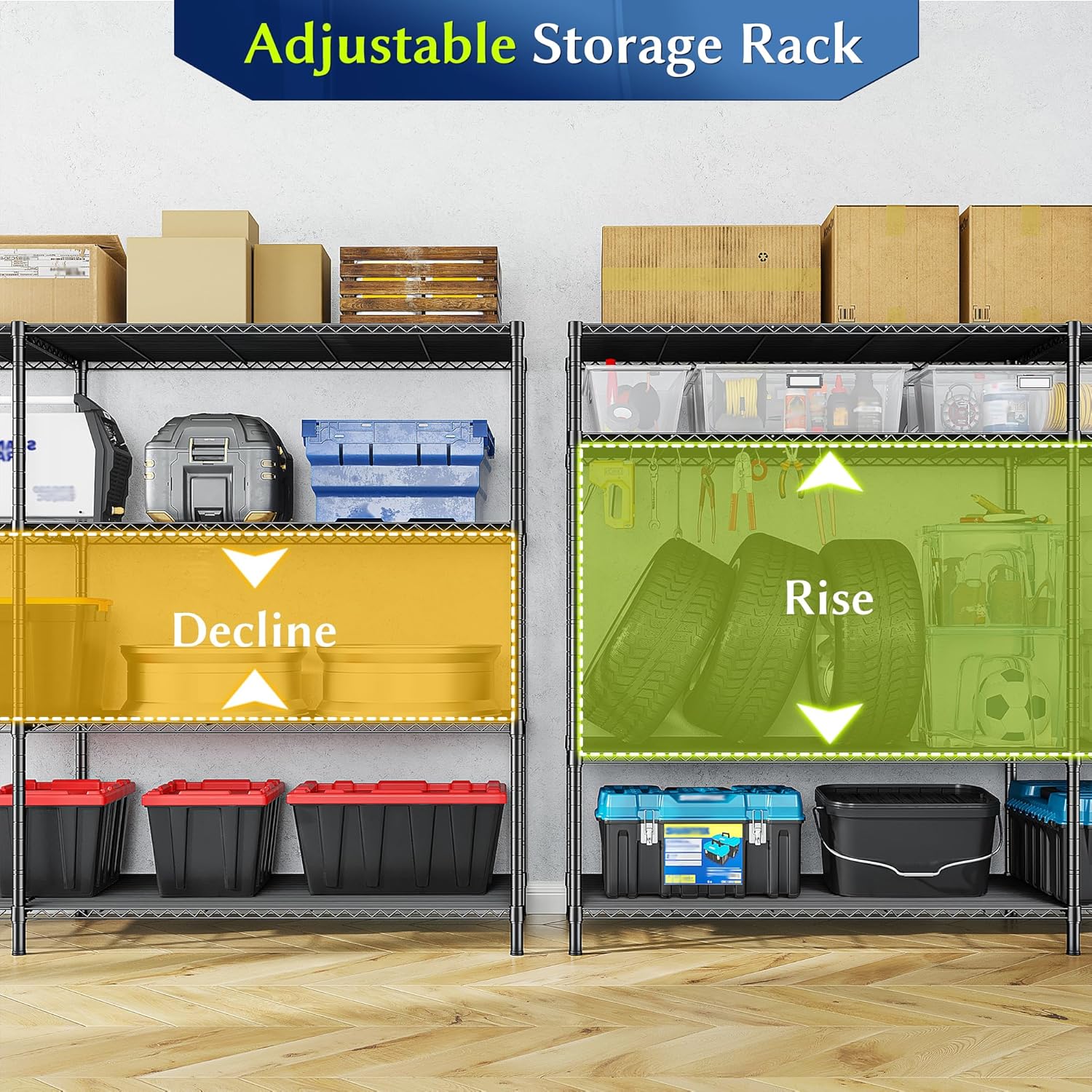 52.36''W Storage Shelves Metal Shelving Unit Load 1120LBS 4 Tier Wire Shelving for Storage Rack