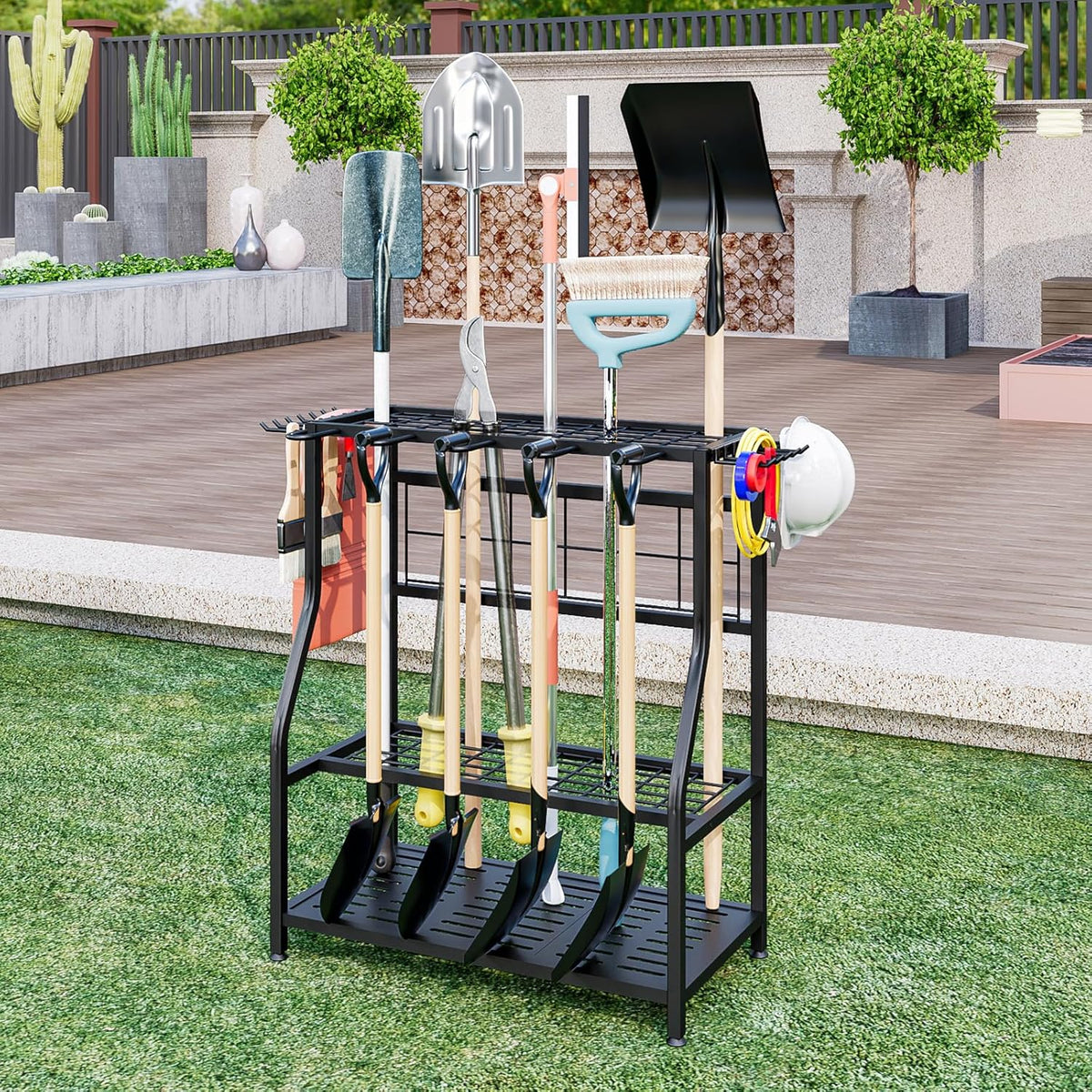Garden Tool Organizer Holder Heavy Duty Steel Rack Up to 60 Long Handled Tools for Garage Shed