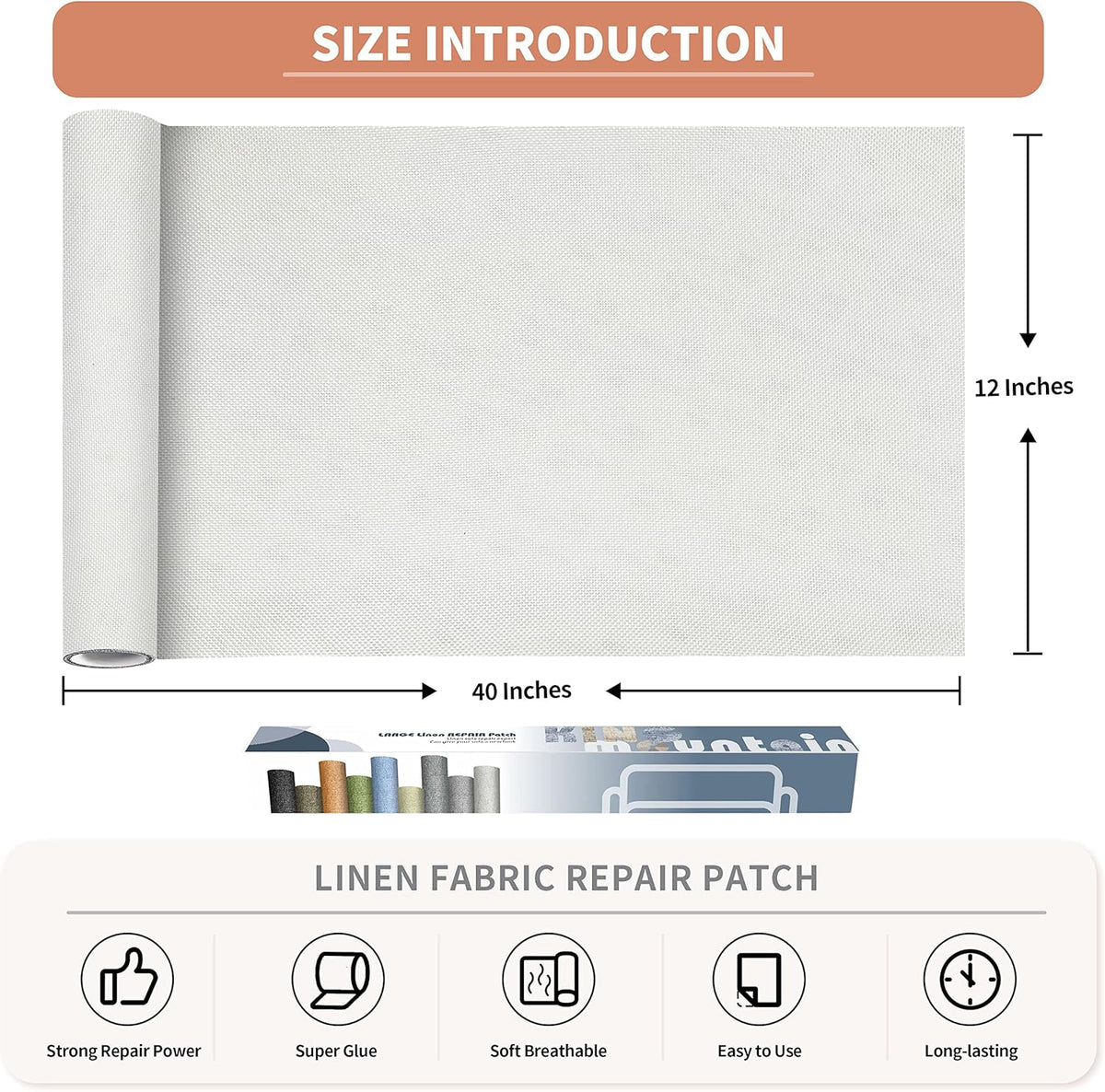 KING MOUNTAIN Fine Linen Repair Patches, Self-Adhesive Linen Fabric Patches, 12X40 inch Extra Size