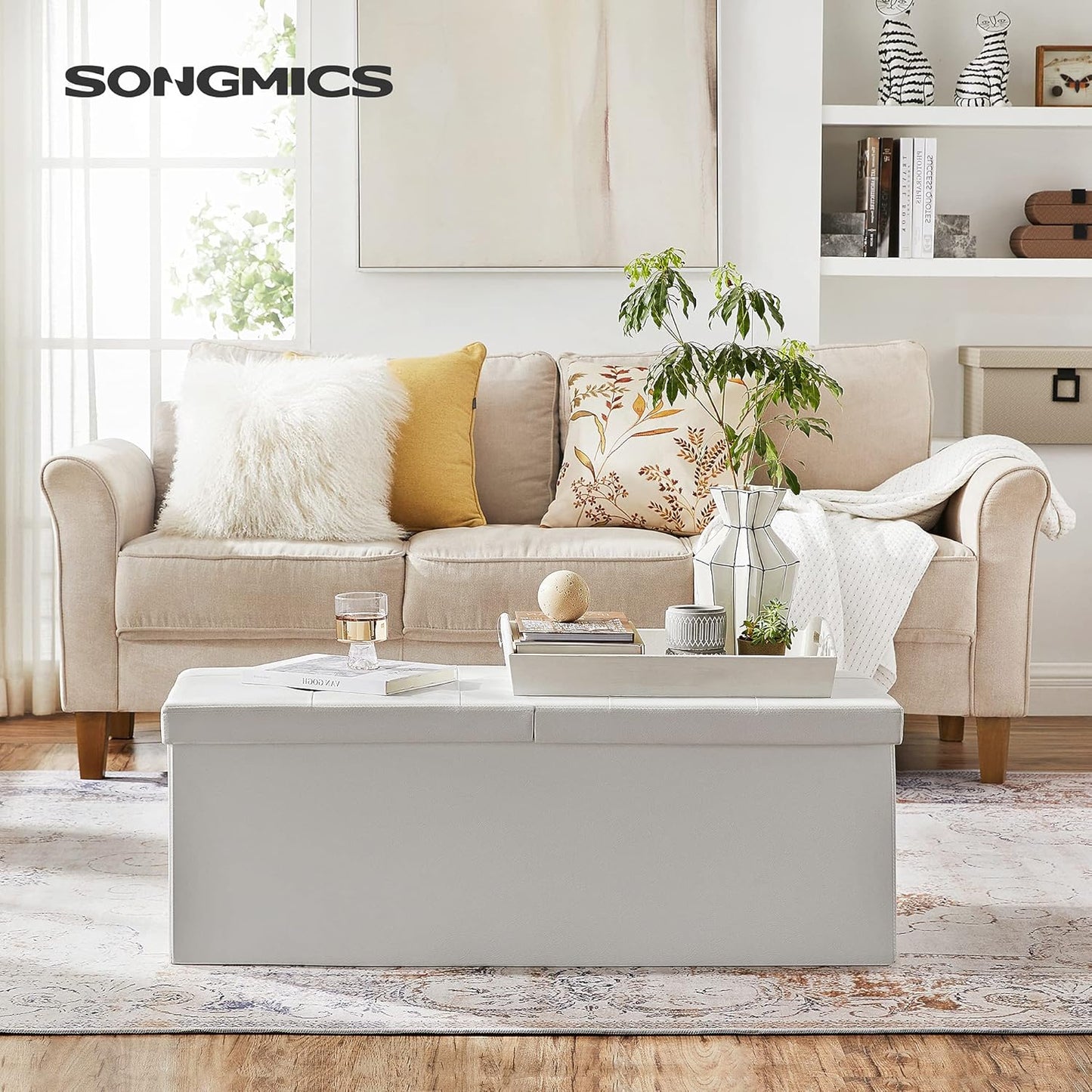 SONGMICS MAZIE Collection - 43 Inches Storage Ottoman Bench with Flipping Lid, Storage Chest with