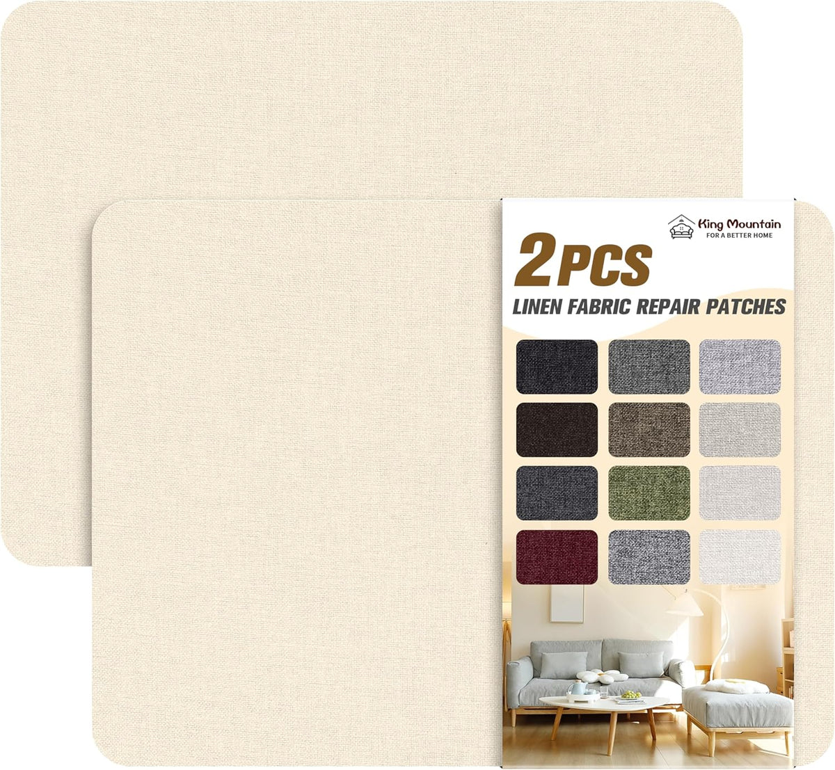KING MOUNTAIN Fine Linen Fabric Patches, Self-Adhesive, 8x11 inch, 2 PCS, Multi Color, For Linen