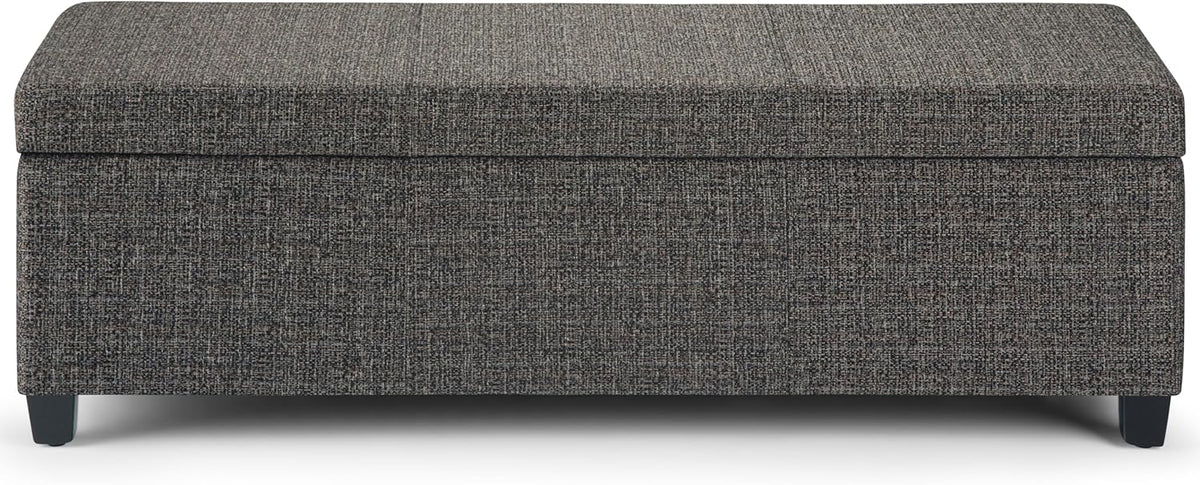 SIMPLIHOME Avalon 48 inch Wide Contemporary Rectangle Storage Ottoman Bench in Dark Grey Tweed Look