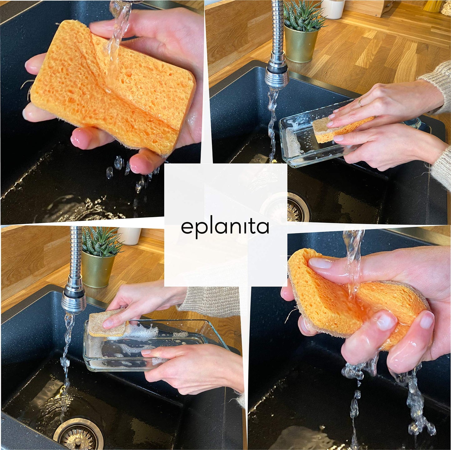 eplanita Natural Plant Based Scrub Sponges (6 Pack), Non-Scratch, Biodegradable Eco Scourers for