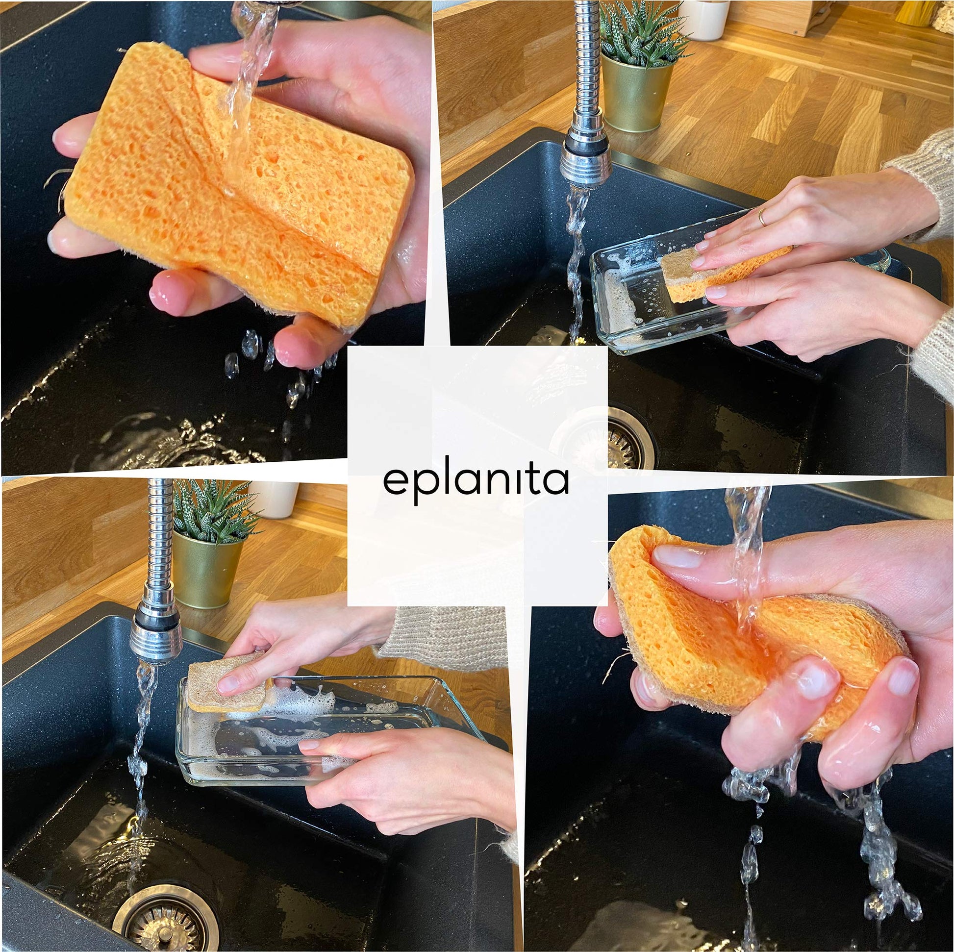 eplanita Natural Plant Based Scrub Sponges (6 Pack), Non-Scratch, Biodegradable Eco Scourers for