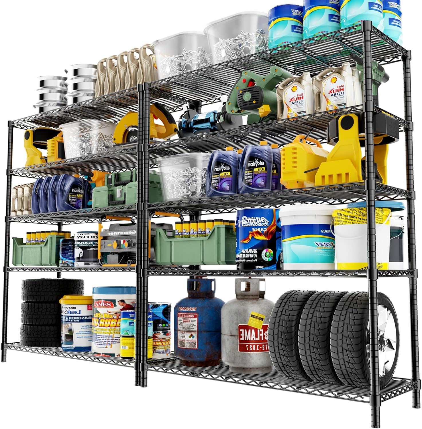 Storage Shelves, 2 PCS 48" L x 20" W x 72" H Heavy Duty Garage Wire Shelving Unit Loads 2000LBS