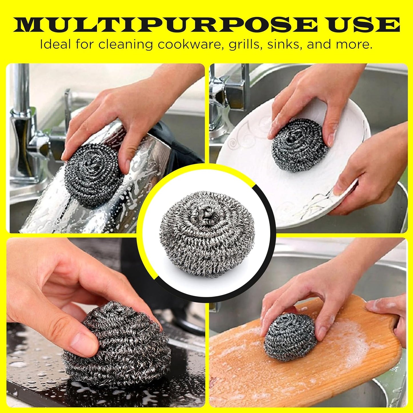 12Pcs Simba Stainless Steel Wool Scrubber Pads for Cleaning Pans, Pots, Dishes, Ovens, Grills