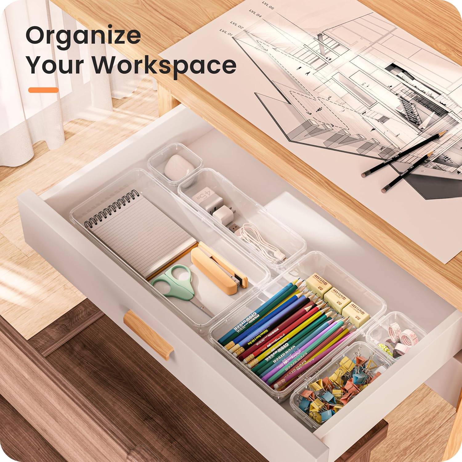 A-LuGei 【Military Grade】 Drawer Organizer, 【𝟱𝗦𝗶𝘇𝗲】 Clear Makeup organizer, 【Holds 177 Items】