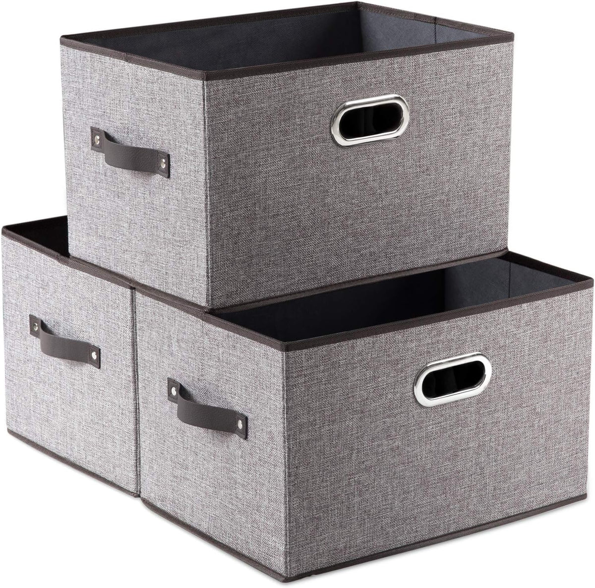 PRANDOM Larger Collapsible Storage Bins for Closet [3-pack] Decorative Linen Fabric Storage Baskets