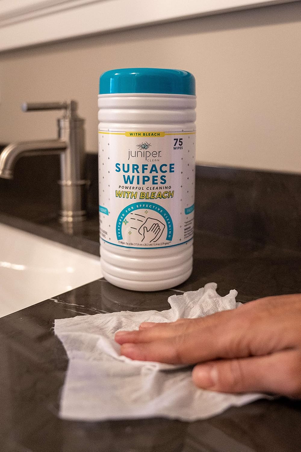 1 Pack Surface Cleaning Wipes with Bleach, All-Purpose Cleaner for Bathroom, Kitchen, Office, 75